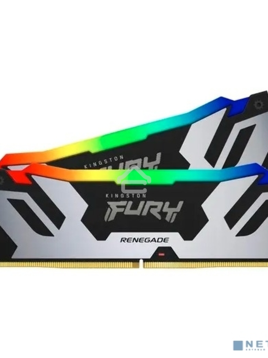 Оперативная память Kingston Fury Renegade, DDR5, 32GB (2x16GB), 6400MHz, CL32, DIMM, с радиатором, RGB, серебристый/черный