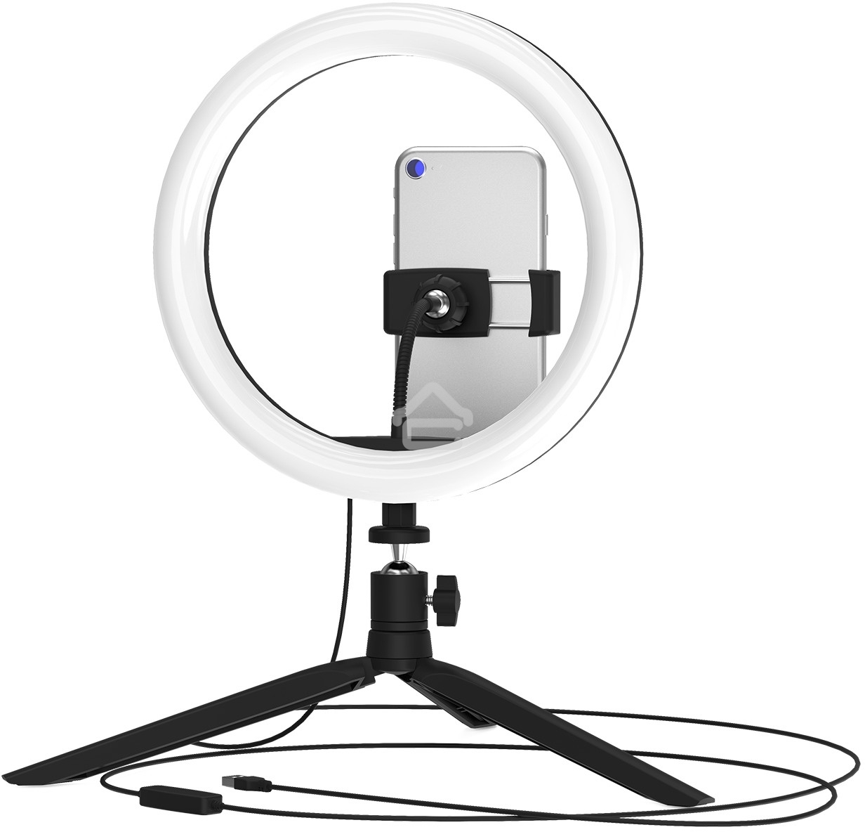 Светильник кольцевой 14W 700lm 3000-6500K 5V USB IP20 260*23мм черный дим пульт LED