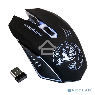 Мышь беспроводная Nakatomi MROG-15UR черный, 1600 dpi, радиоканал, USB, кнопки - 6