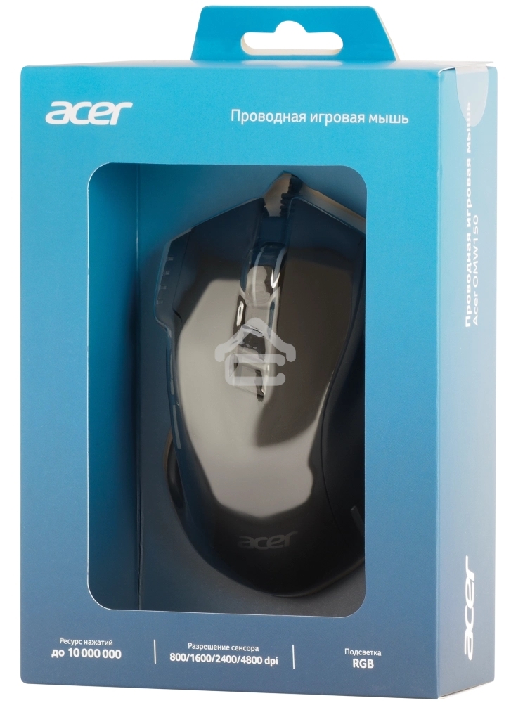 Мышь проводная Acer OMW150 черный, 4800 dpi, USB, кнопки - 8