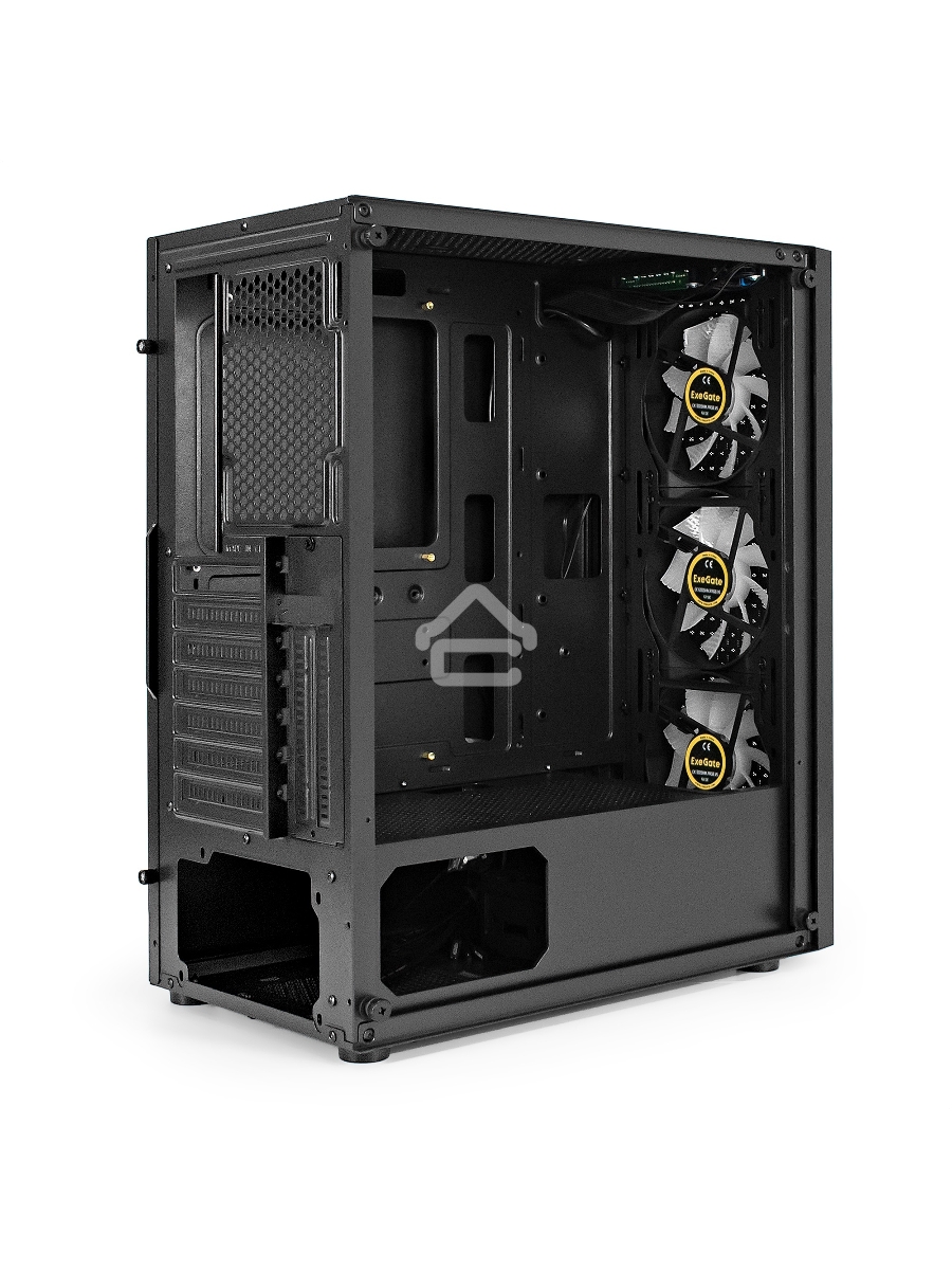 Корпус Miditower ExeGate EVO-8227 (ATX, без БП, 2*USB+1*USB3.0+HD Audio, черный, 3 вент. с RGB подсветкой, боковая панель - закаленное стекло)