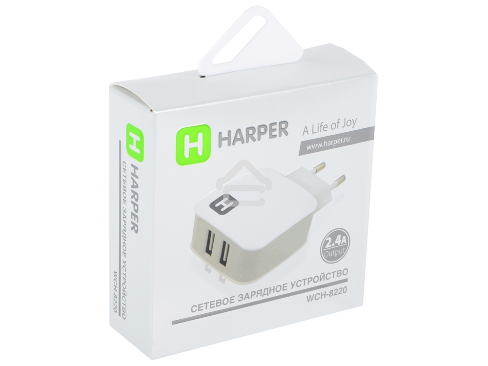 Сетевое зарядное устройство Harper WCH-8220 белый, 2хUSB, 2,4A