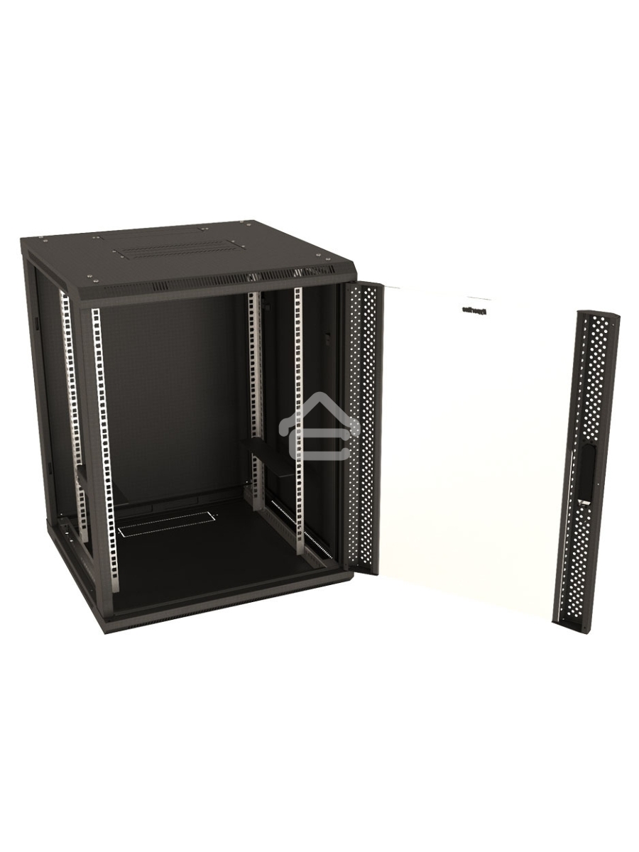 Шкаф коммутационный Hyperline (TWB-FC-1566-GP-RAL9004) напольный 15U 600x600мм пер.дв.стекл 60кг черный IP20 сталь