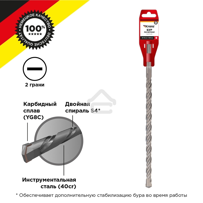 Бур по бетону 18x460x400 мм SDS PLUS Kranz