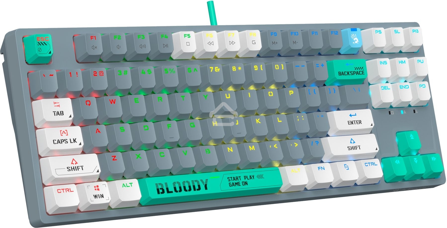 Клавиатура проводная A4Tech Bloody S87 Energy USB серый/зеленый