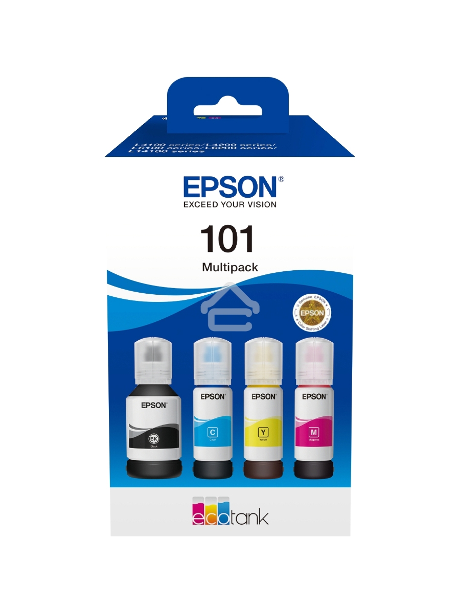 Чернила оригинальные Epson 101 / C13T03V64A мультипак, черный 127 мл., голубой, пурпурный, желтый - 210 мл. для Epson