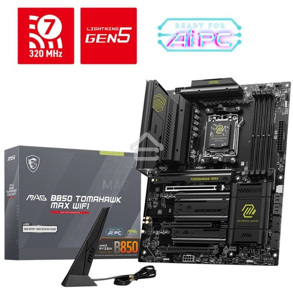Материнская плата MSI MAG B850 TOMAHAWK MAX WIFI, AM5, AMD B850, 4xDDR5, 4xSATA, 4xM.2, 3xPCI-E x16, 1xHDMI, 1x5Gb LAN, 2xUSB-A 5Gbps, 4xUSB-A 2.0, 3xUSB-C 10Gbps, 7.1, Wi-Fi 7, Bluetooth 5.4, ATX