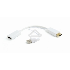 Конвертер HDMI->DisplayPort, Cablexpert DSC-HDMI-DP-W, HD19M+USBxHD20F, белый