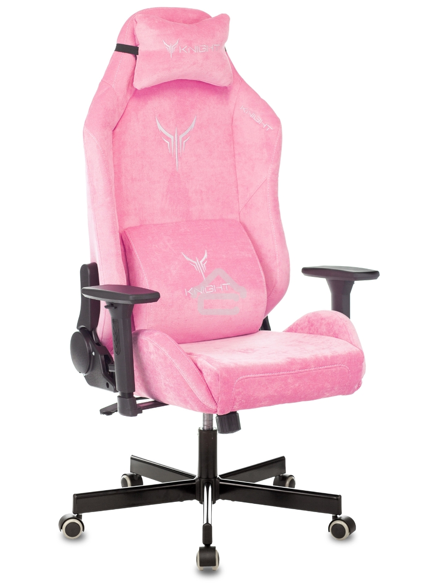 Кресло игровое Knight N1 Fabric розовый Velvet 36 с подголов. крестовина металл