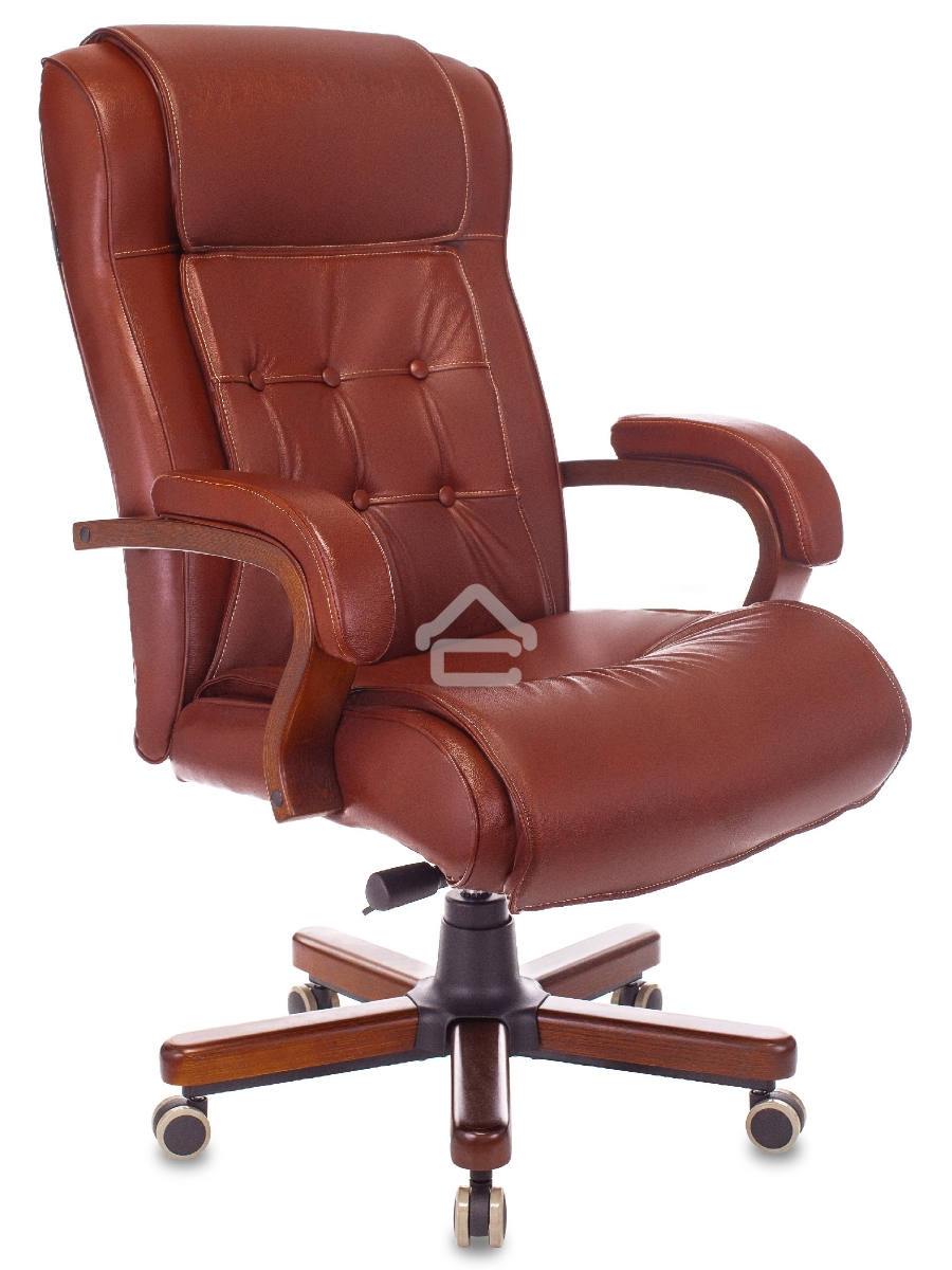 Кресло руководителя Бюрократ T-9926WALNUT светло-коричневый Leather Eichel, кожа, крестовина металл/дерево