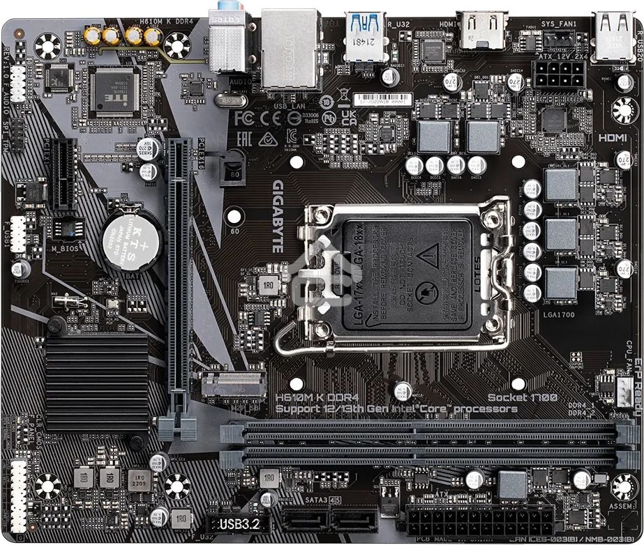 Материнская плата Gigabyte H610M K DDR4 V2.0, LGA 1700, Intel H610, 2xDDR4, 2xSATA, 1xM.2, 1xPCIe 4.0 x16, 1xPCIe x1, 1xHDMI, 1x 1Gb LAN, 2xUSB-A 3.2 Gen 1, 4xUSB-A 2.0, 3x 3.5 мм, 7.1, mATX