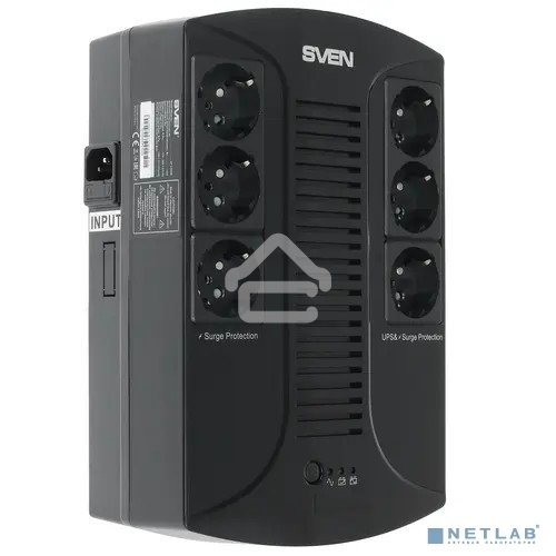 Источник бесперебойного питания SVEN UP-L1000E 1000VA/500W (6 розеток: 3х UPS/сетевой фильтр+3 x сетевой фильтр)