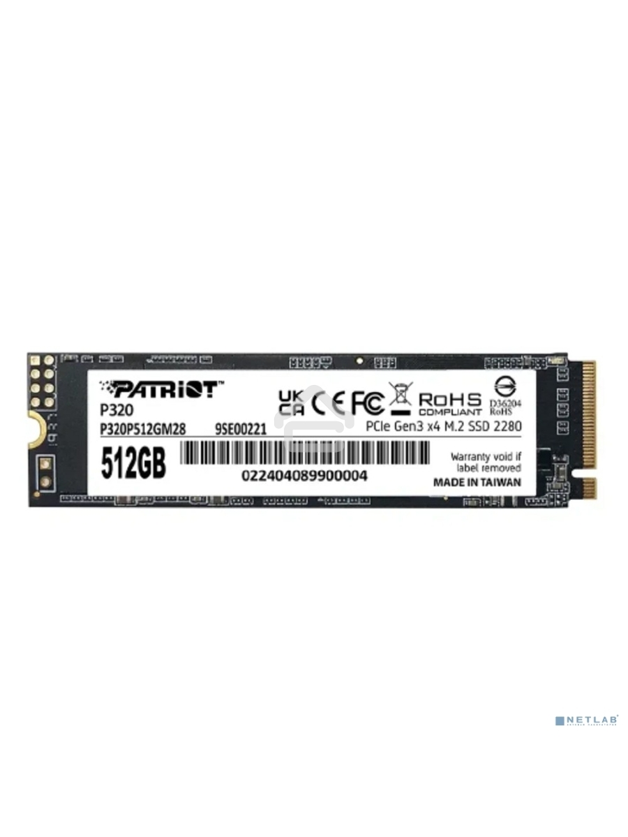 Накопитель SSD Patriot P320, 512GB, PCIe 3.0 x4, M.2 2280, NVMe, R/W 3000/2200
