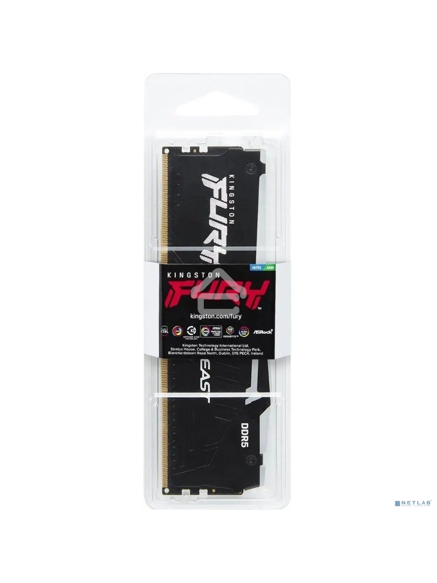 Оперативная память Kingston Fury Beast, DDR5, 32GB (1x32GB), 6000MHz, CL30, DIMM, с радиатором, RGB, черный