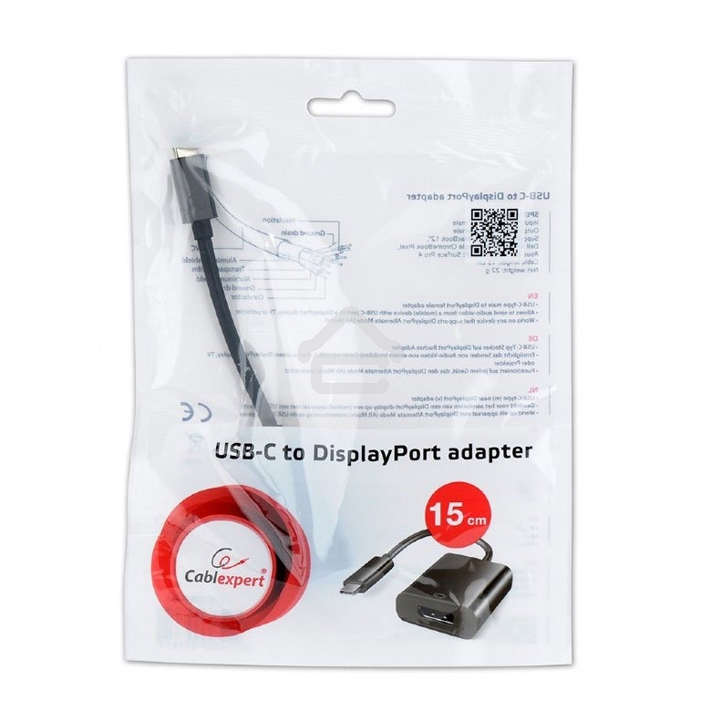 Переходник Cablexpert USB Type-C/DisplayPort, 15 см, пакет (A-CM-DPF-01)