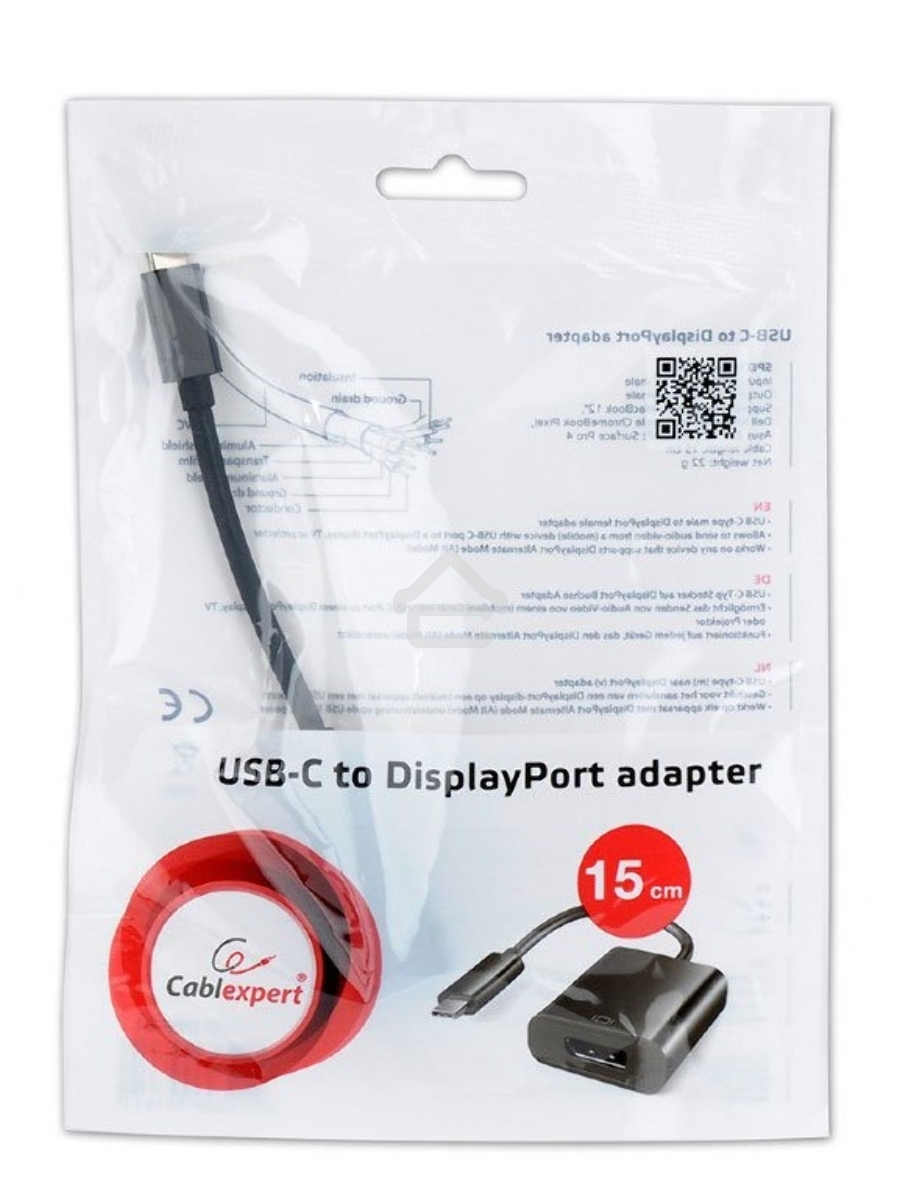 Переходник Cablexpert USB Type-C/DisplayPort, 15см, пакет (A-CM-DPF-01)