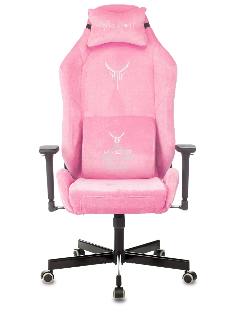 Кресло игровое Knight N1 Fabric розовый Velvet 36 с подголов. крестовина металл