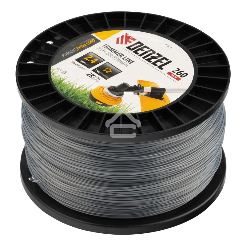 Леска для триммера Denzel двухкомпонентная звезда, 2,4 мм х 260 м, на DIN катушке EXTRA CORD