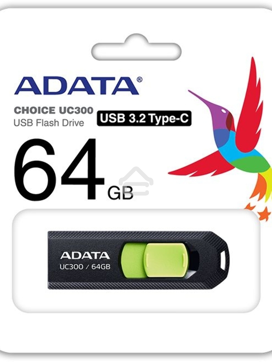 Флеш диск A-Data 64Gb Type-C UC300 ACHO-UC300-64G-RBK/GN USB3.2 черный/зеленый