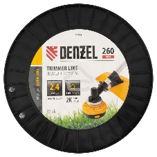 Леска для триммера Denzel двухкомпонентная звезда, 2,4 мм х 260 м, на DIN катушке EXTRA CORD