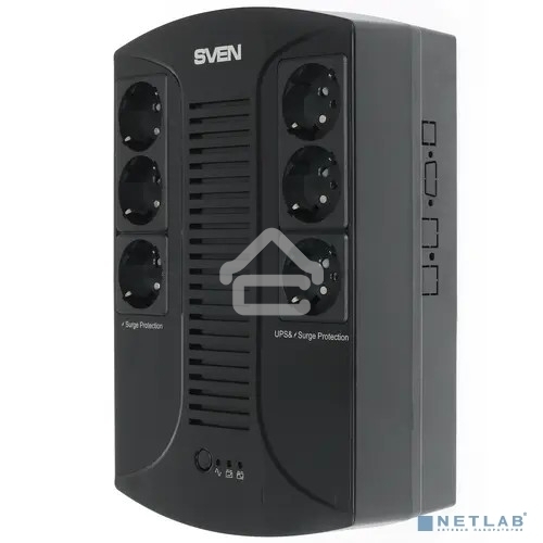 Источник бесперебойного питания SVEN UP-L1000E 1000VA/500W (6 розеток: 3х UPS/сетевой фильтр+3 x сетевой фильтр)