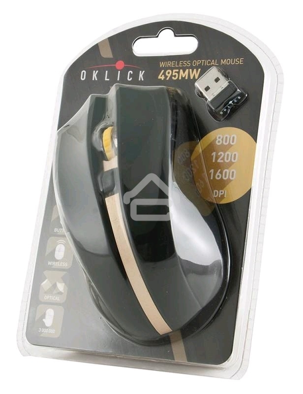 Мышь беспроводная Oklick 495MW черный/золотистый, 1600 dpi, радиоканал, USB, кнопки - 6