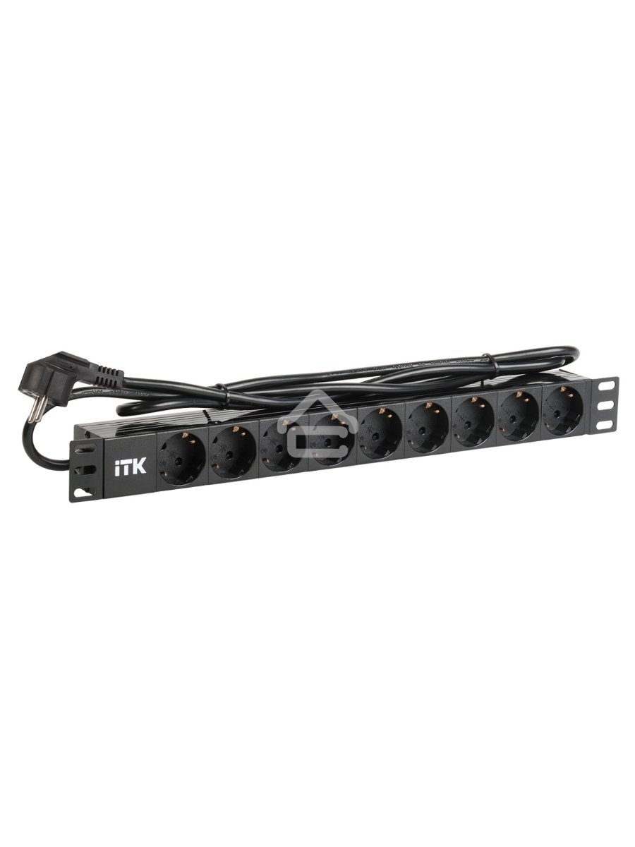 Блок ITK PDU 9 розеток DIN49440 (нем. cтанд.) 1U, шнур 2м вилка DIN49441 (нем. станд.), профиль из ПВХ, черный