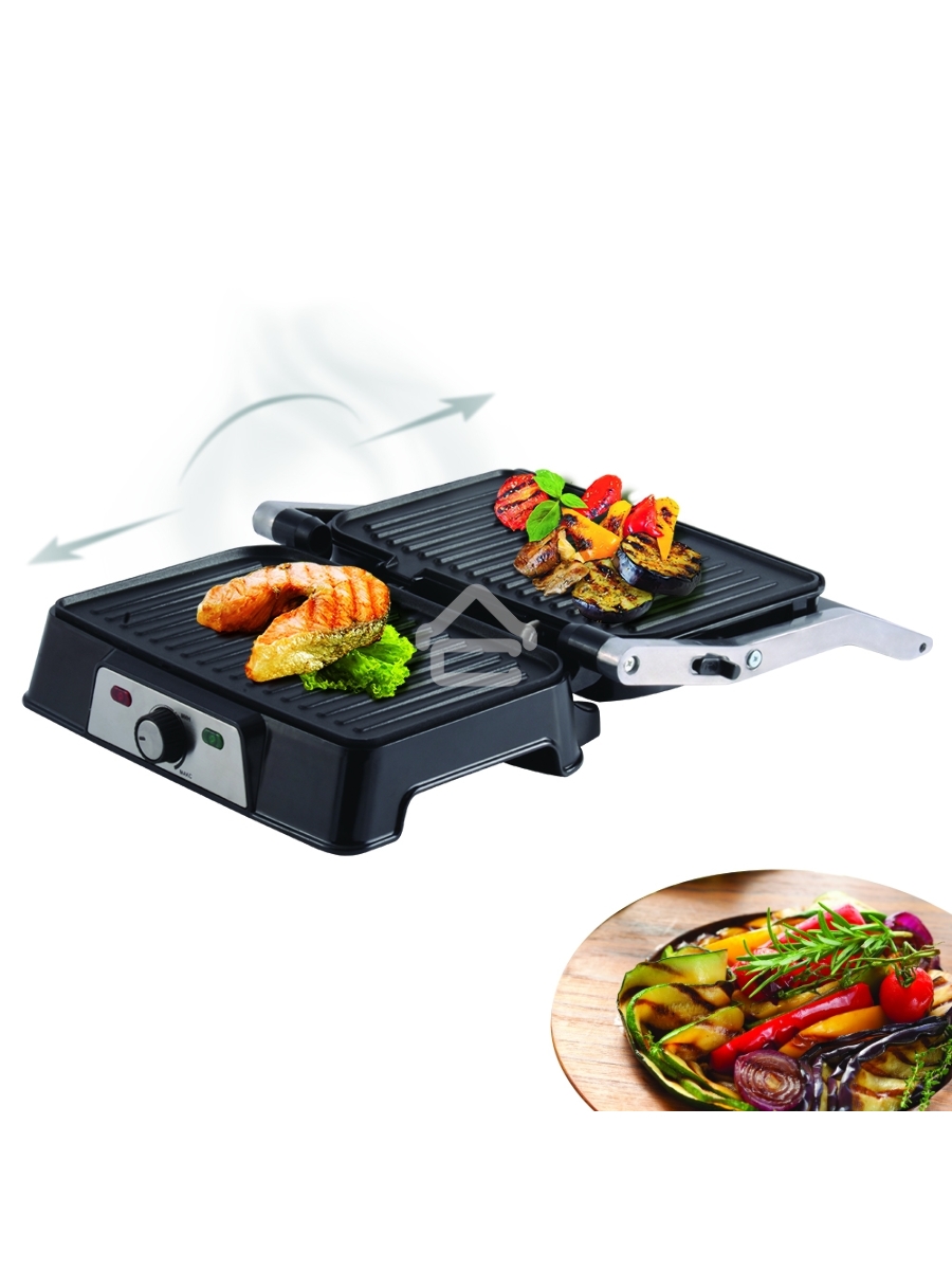 Электрический пресс-гриль Endever Grillmaster 220, серебристый/черный