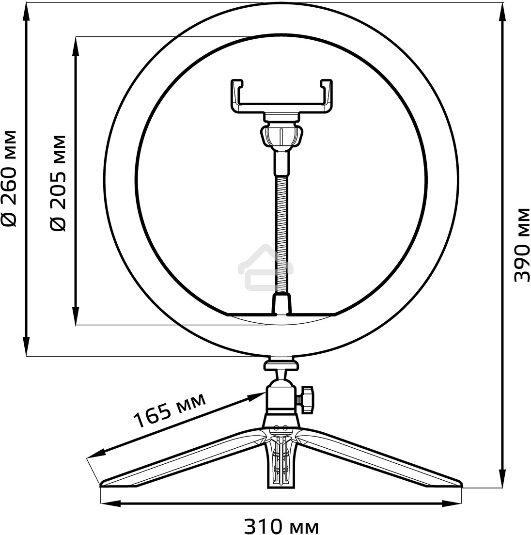 Светильник кольцевой 14W 700lm 3000-6500K 5V USB IP20 260*23мм черный дим пульт LED