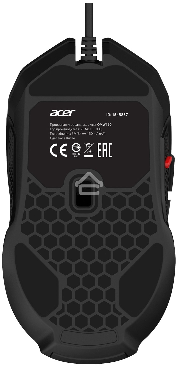 Мышь проводная Acer OMW160 черный, 6400 dpi, USB, кнопки - 8