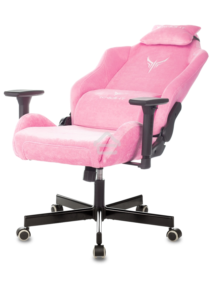 Кресло игровое Knight N1 Fabric розовый Velvet 36 с подголов. крестовина металл