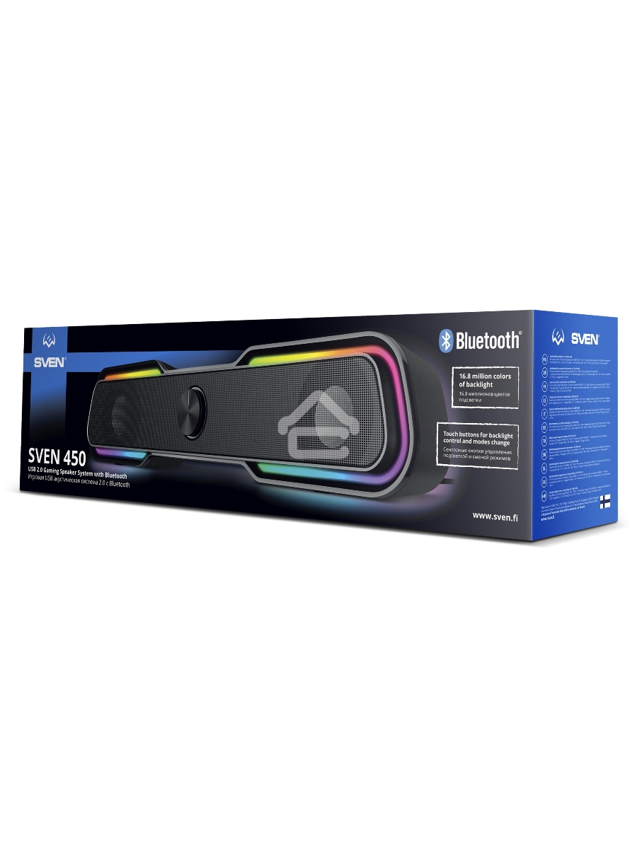 Колонки чёрные Sven 450 2.0 (2x5W, Bluetooth, RGB-подсветка)