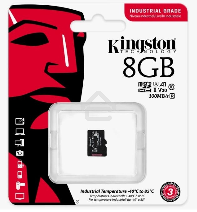 Флеш карта microSDHC 8Gb Class10 Kingston <SDCIT2/8GBSP> Industrial Temperature Class UHS-I без адаптера