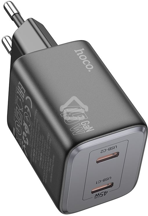 Сетевое зарядное устройство Hoco N42 Elogiado 45W 3A+2.25A (PD+QC+AFC) 2xUSB type-C универсальное черный