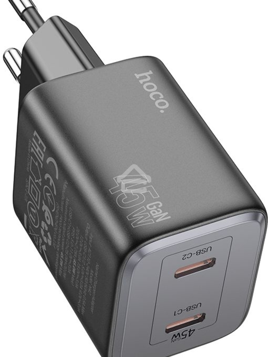 Сетевое зарядное устройство Hoco N42 Elogiado 45W 3A+2.25A (PD+QC+AFC) 2xUSB type-C универсальное черный