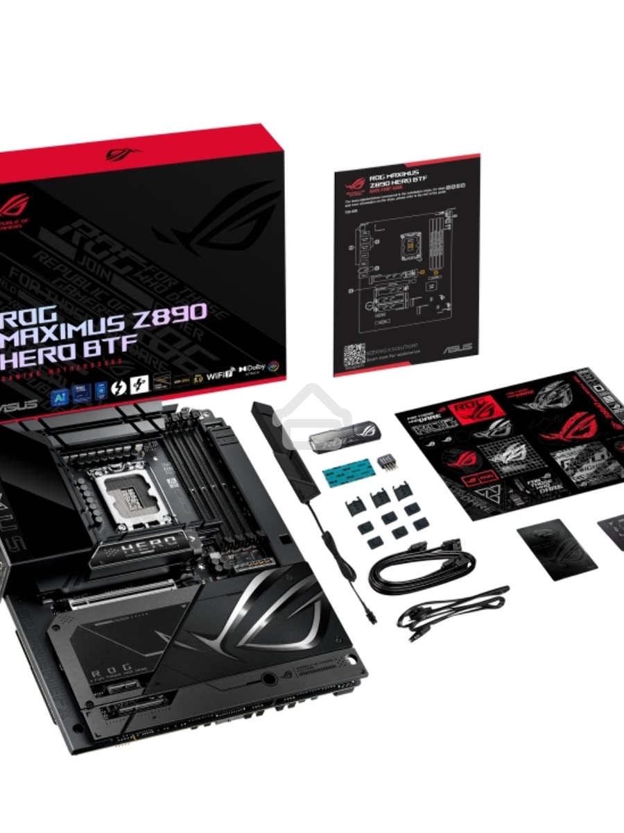 Материнская плата ASUS ROG MAXIMUS Z890 HERO BTF, LGA1851, Intel Z890, 4xDDR5, 4xSATA, 6xM.2, 1xPCIe 5.0 x16, 1xPCIe 4.0 x4, 1xPCIe x1, 1xHDMI, 2xUSB-C (Thunderbolt 4), 1xUSB-C 3.2 Gen 2, 4xUSB-A 3.2 Gen 2, 4xUSB-A 3.2 Gen 1, 2x2.5Gb LAN, Wi-Fi 7, Bluetoo