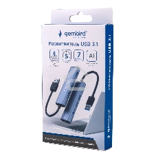 Разветвитель USB3.1 Gembird UHB-U3P7-01, 7хUSB, с доп.питанием (порт Type-C), кабель USB 19см, алюминий, коробка