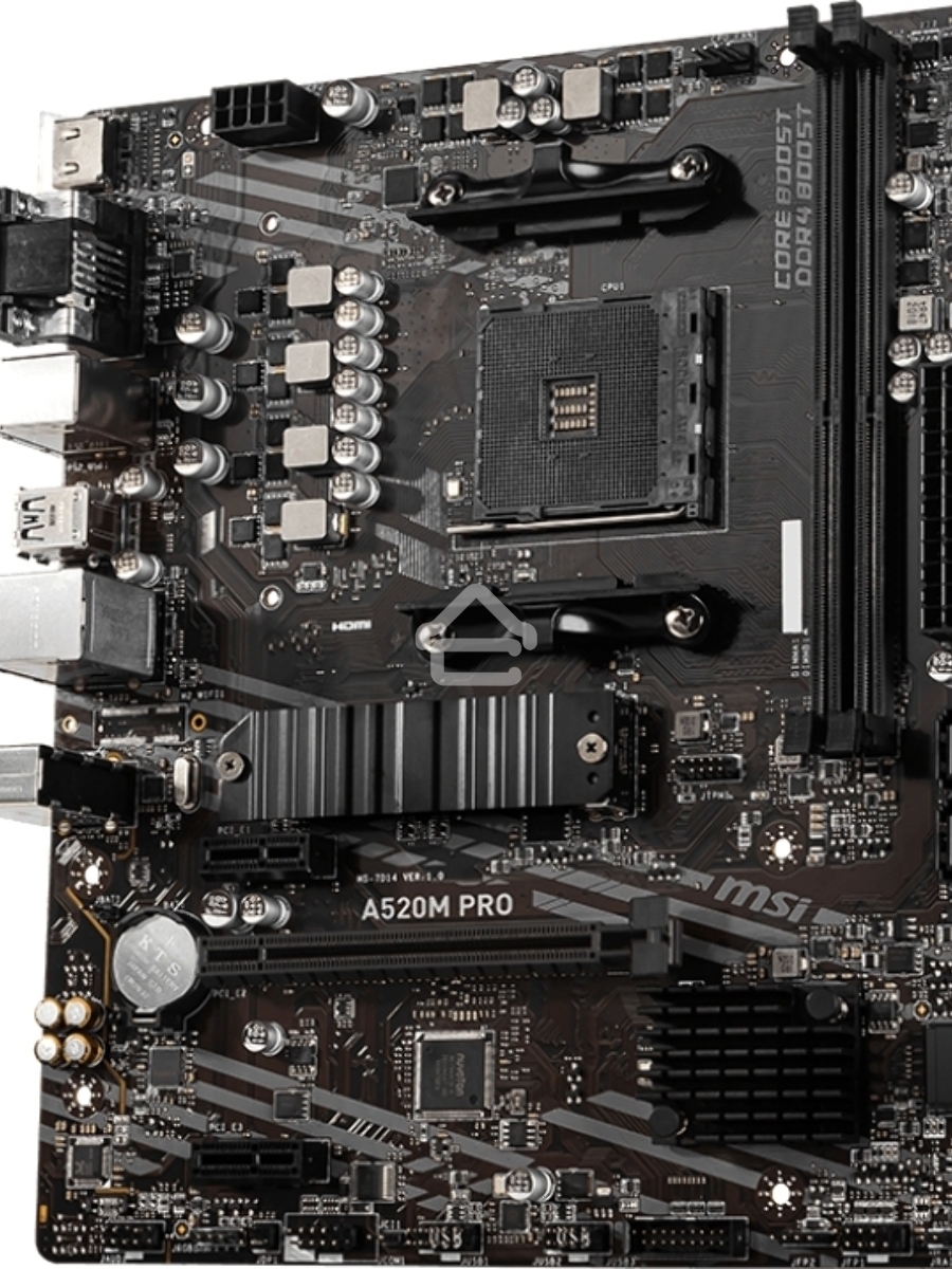 Материнская плата MSI A520M PRO, AM4, AMD A520, 2xDDR4, 4xSATA, 1xM.2, 1xPCIe 3.0 x16, 1xDVI-D, 1xHDMI, 1x 1Gb LAN, 2xUSB 2.0, 4xUSB 3.2 Gen 1, 3x3.5 мм, 7.1, mATX