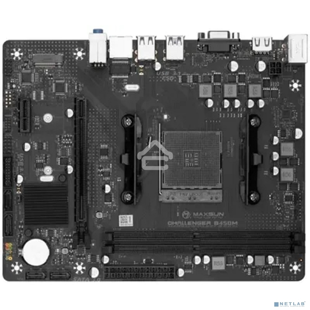 Материнская плата Maxsun Challenger B450M, AM4, AMD B450, 2xDDR4, 4xSATA, 1xM.2, 1xPCIe 3.0 x16, 1xPCIe 3.0 x1, 1xHDMI, 1xVGA, 1x 1Gb LAN, 2xUSB-A 3.2 Gen 1, 2xUSB-A 2.0, 3x3.5 мм, 5.1, M-ATX