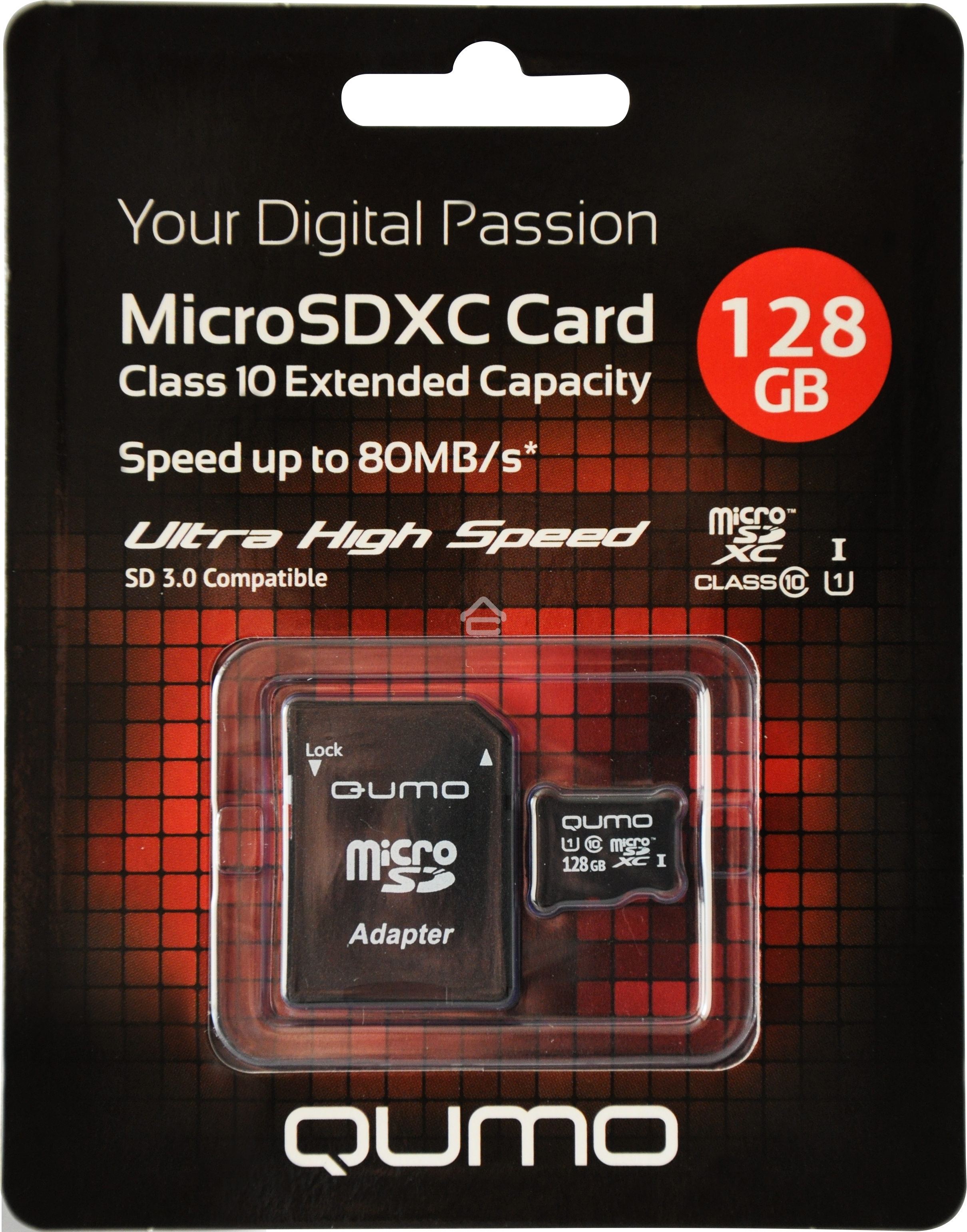 Флеш карта Micro SecureDigital 128Gb QUMO QM128GMICSDXC10U1 MicroSDXC Class 10 UHS-I, SD adapter
