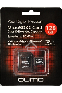Флэш карта Micro SecureDigital 128Gb QUMO QM128GMICSDXC10U1 {MicroSDXC Class 10 UHS-I, SD adapter}