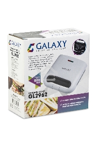 Сэндвич-тостер Galaxy Line GL 2962, белый, с несъемными пластинами, 800 Вт, индикаторы нагрева и сети, антипригарное покрытие рабочей поверхности, теплоизолированный корпус, прорезиненные ножки, препятствующие скольжению