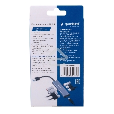 Разветвитель USB3.1 Gembird UHB-U3P7-01, 7хUSB, с доп.питанием (порт Type-C), кабель USB 19см, алюминий, коробка