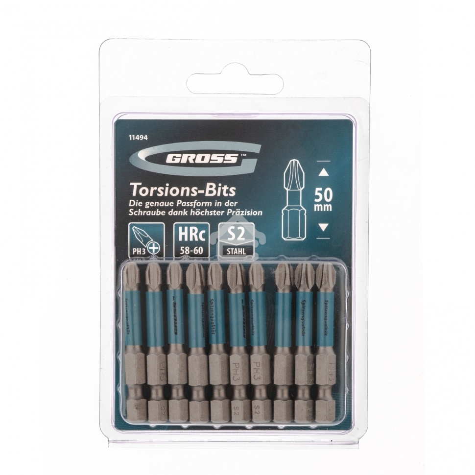 Набор бит торсионных Gross PH3x50 мм, для ударных шуруповертов, 10 шт.
