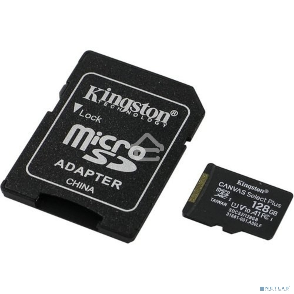 Флеш карта microSDHC 128Gb microSDXC Kingston SDCS2/128Gb Class10 UHS-I Canvas Select up to 100Mb/s с адапт.