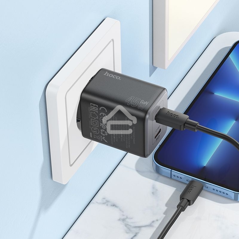 Сетевое зарядное устройство Hoco N42 Elogiado 45W 3A+2.25A (PD+QC+AFC) 2xUSB type-C универсальное черный