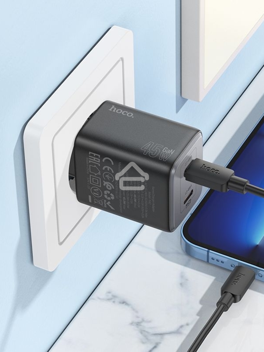 Сетевое зарядное устройство Hoco N42 Elogiado 45W 3A+2.25A (PD+QC+AFC) 2xUSB type-C универсальное черный