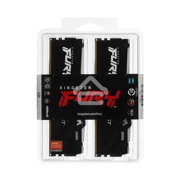 Оперативная память Kingston Fury Beast, DDR5, 32Gb (2x16Gb), 6000MHz, CL36, DIMM, с радиаторами, RGB, черный