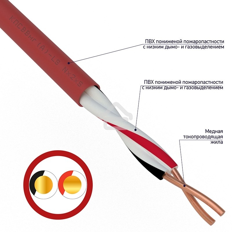 Кабель для пожарной сигнализации Rexant КПСВВнг(А)-LS 1x2x0,50 мм², бухта 200 м, 01-4860