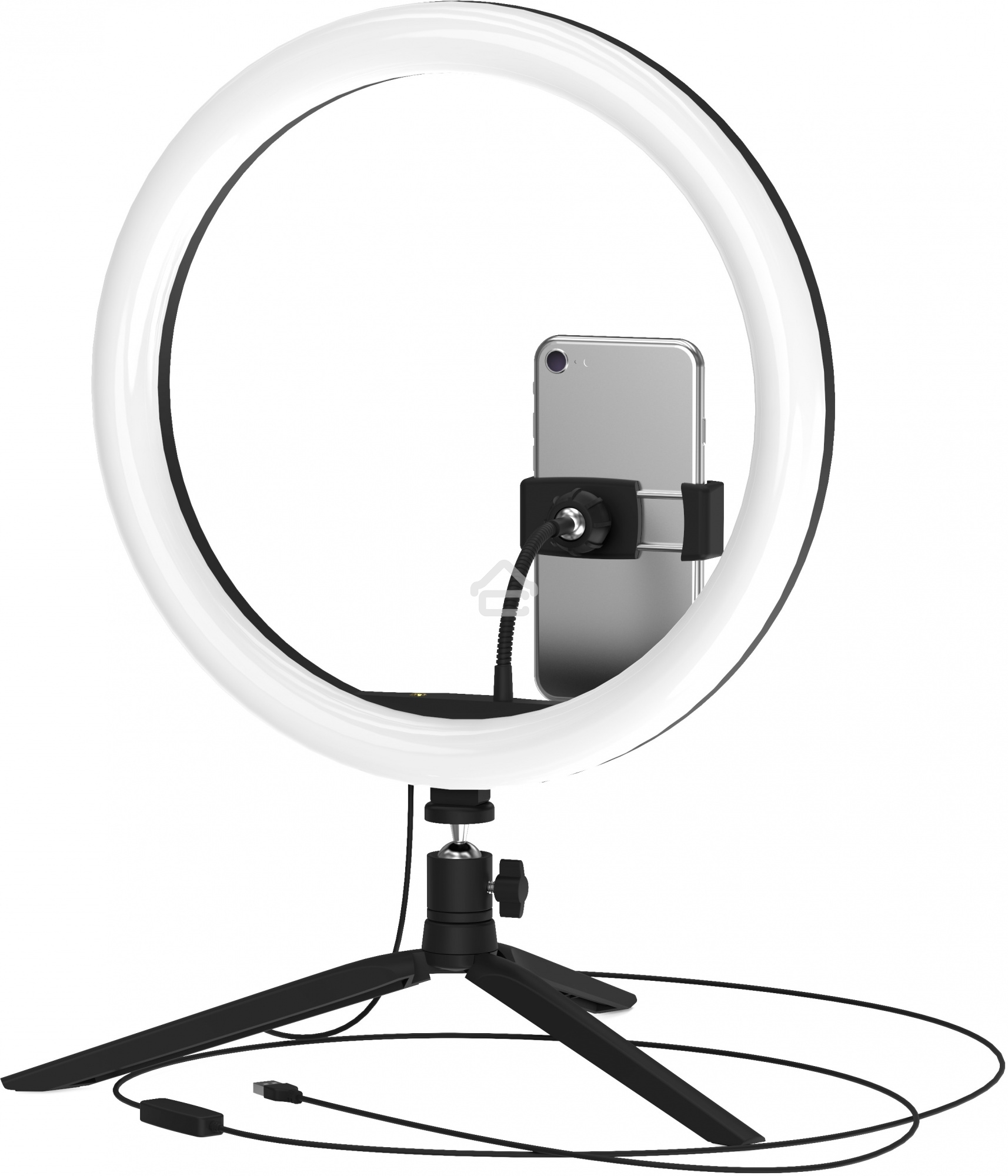 Светильник кольцевой 15W 800lm 3000-6500K 5V USB IP20 300*23мм черный дим пульт е LED